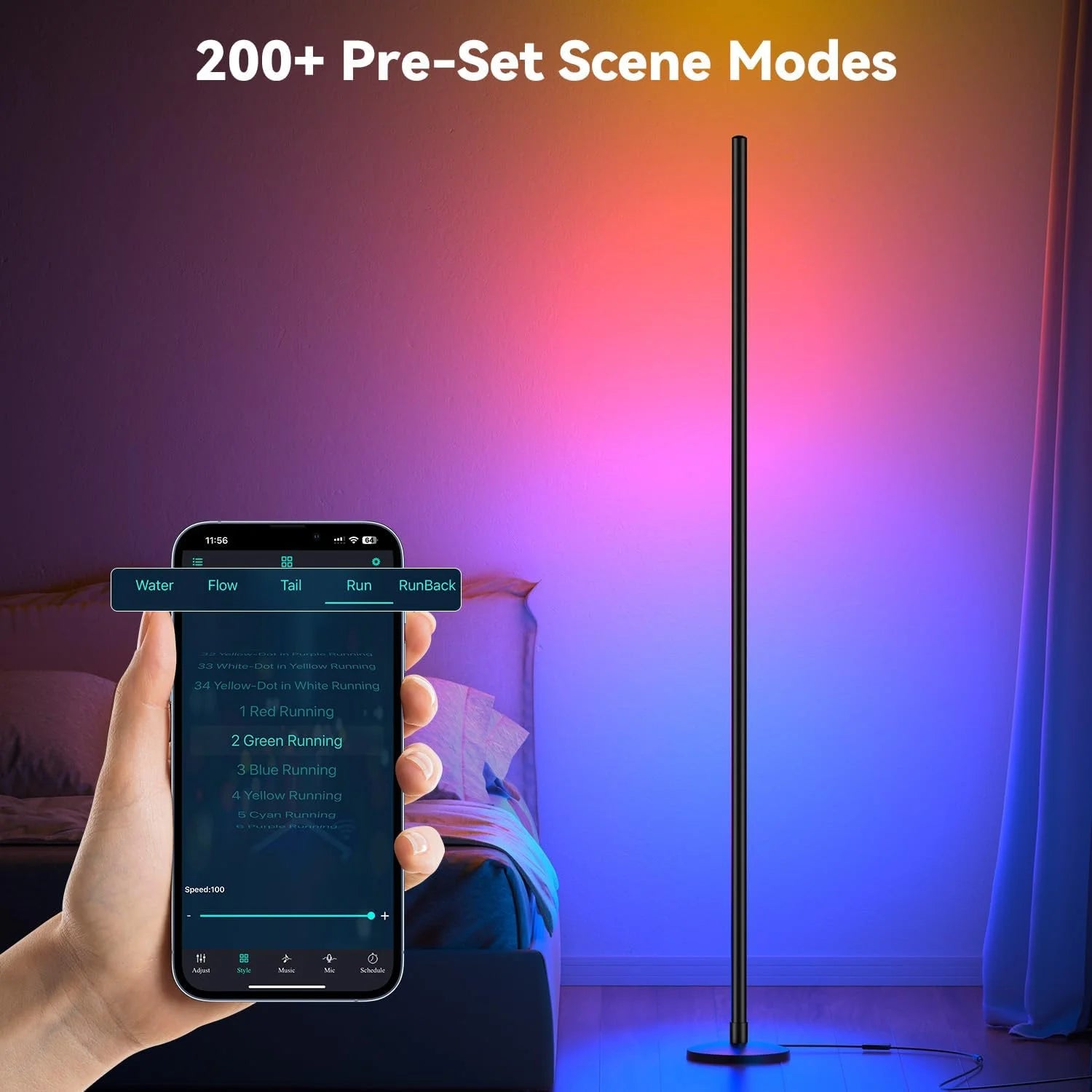 Corner Floor Lamp RGB IC Light with APP and Remote Control LED Floor Ambient Lights with16 Million DIY Colors Color Changing